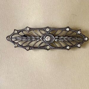 Antiqued Pewter and Crystal Bar Pin